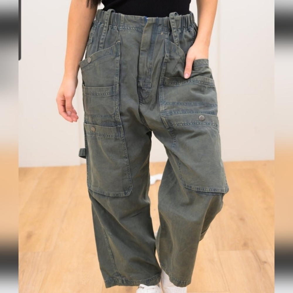Oli & Hali Baggy Cargo Pants Oversized Cotton Jean in Green Blue NEW